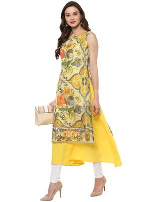 Yellow printed crepe stitched kurtas-and-kurtis 2