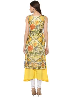 Yellow printed crepe stitched kurtas-and-kurtis 3