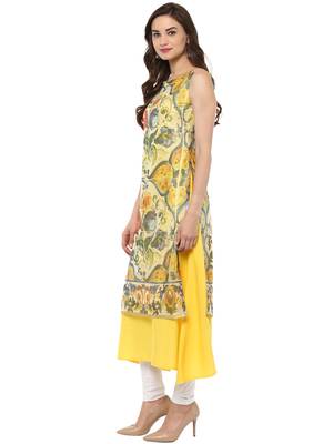Yellow printed crepe stitched kurtas-and-kurtis 4