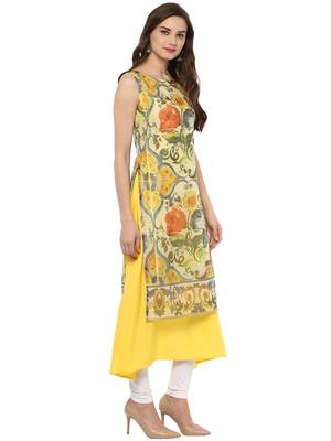 Yellow printed crepe stitched kurtas-and-kurtis 5