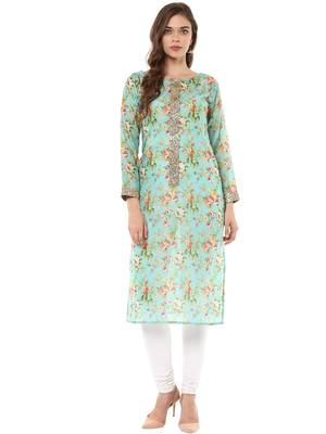 Multicolor printed chanderi stitched kurtas-and-kurtis 1
