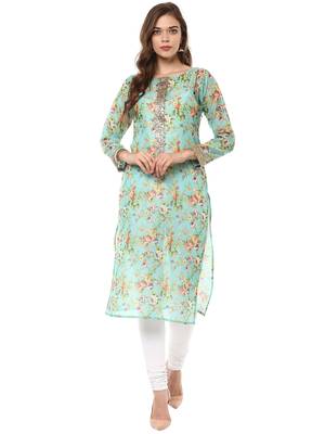 Multicolor printed chanderi stitched kurtas-and-kurtis 2