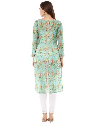 Multicolor printed chanderi stitched kurtas-and-kurtis 3