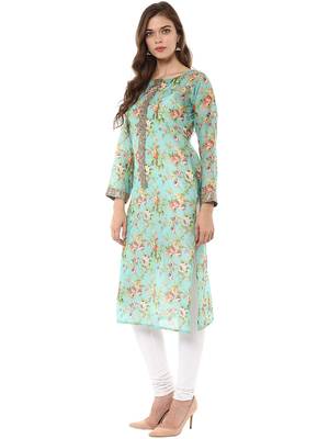 Multicolor printed chanderi stitched kurtas-and-kurtis 4