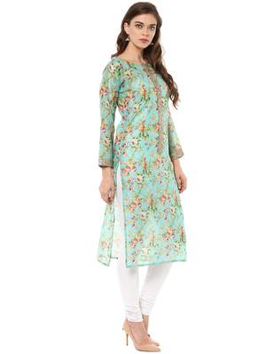 Multicolor printed chanderi stitched kurtas-and-kurtis 5