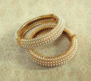 Copper white pearl wedding bridal bangle kada set 2