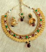 Copper royal temple jewellery multicolor wedding festival necklace set