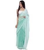 Light green embroidered georgette saree with blouse