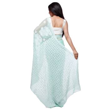 Light green embroidered georgette saree with blouse 3