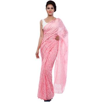 Pink embroidered georgette saree with blouse 1
