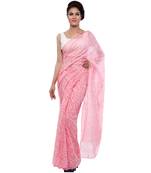Pink embroidered georgette saree with blouse