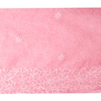 Pink embroidered georgette saree with blouse 4