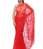 Red embroidered georgette saree with blouse