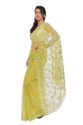 Green embroidered georgette saree with blouse 2