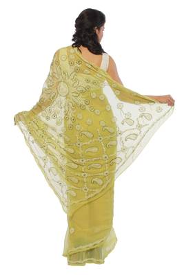 Green embroidered georgette saree with blouse 3