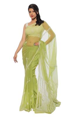 Light green embroidered georgette saree with blouse 1