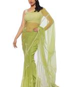 Light green embroidered georgette saree with blouse