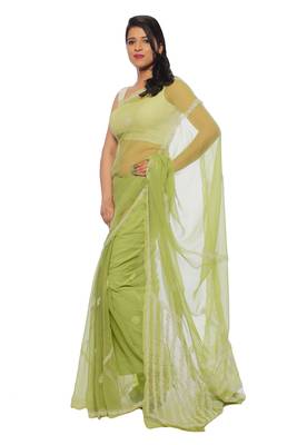 Light green embroidered georgette saree with blouse 2