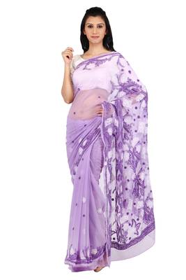 Light purple embroidered georgette saree with blouse 1