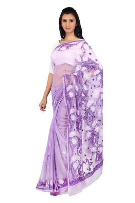 Light purple embroidered georgette saree with blouse 2