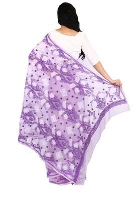 Light purple embroidered georgette saree with blouse 3