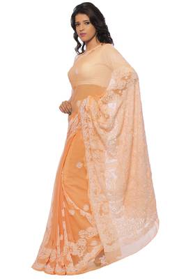Orange embroidered georgette saree with blouse 2