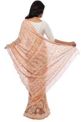 Orange embroidered georgette saree with blouse 3