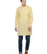Yellow self design full sleeve short kurta for men