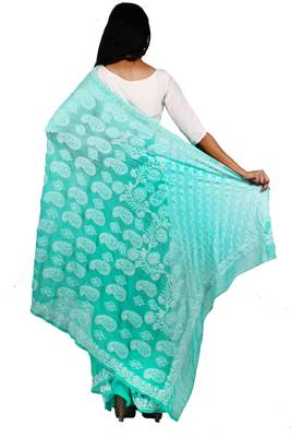 Sea green embroidered georgette saree with blouse 3