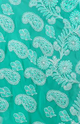 Sea green embroidered georgette saree with blouse 4