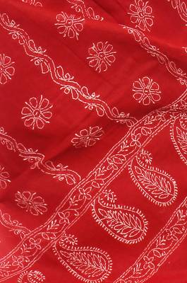 Red embroidered cotton saree with blouse 4