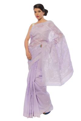 Purple embroidered cotton saree with blouse 1