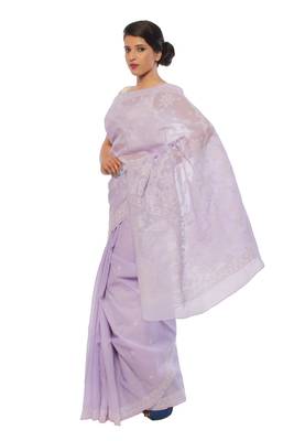Purple embroidered cotton saree with blouse 2