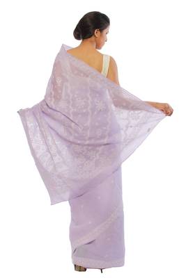 Purple embroidered cotton saree with blouse 3
