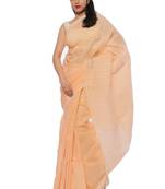 Light peach embroidered cotton saree with blouse