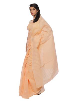 Light peach embroidered cotton saree with blouse 2