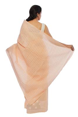 Light peach embroidered cotton saree with blouse 3