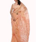 Peach embroidered cotton saree with blouse