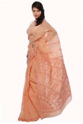 Peach embroidered cotton saree with blouse 2
