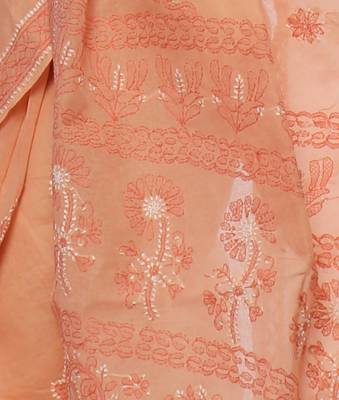 Peach embroidered cotton saree with blouse 4