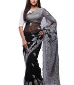 Black embroidered georgette saree with blouse