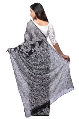 Black embroidered georgette saree with blouse 3