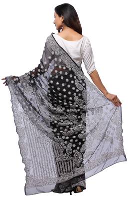 Black embroidered georgette saree with blouse 3