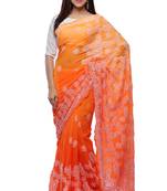 Orange embroidered georgette saree with blouse