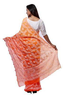 Orange embroidered georgette saree with blouse 3