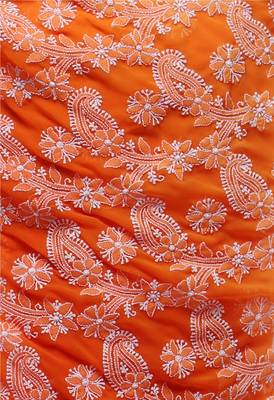 Orange embroidered georgette saree with blouse 4