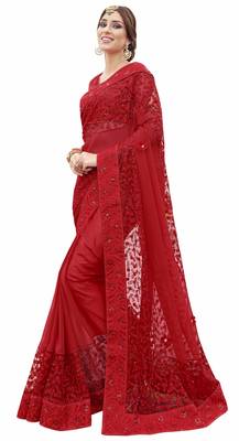 Red Embroidered Georgette Saree With Blouse 1