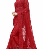 Red Embroidered Georgette Saree With Blouse