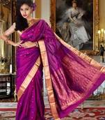 Purple pure silk zari weaved saree in golden saree border