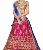 Pink embroidered net unstitched lehenga with dupatta